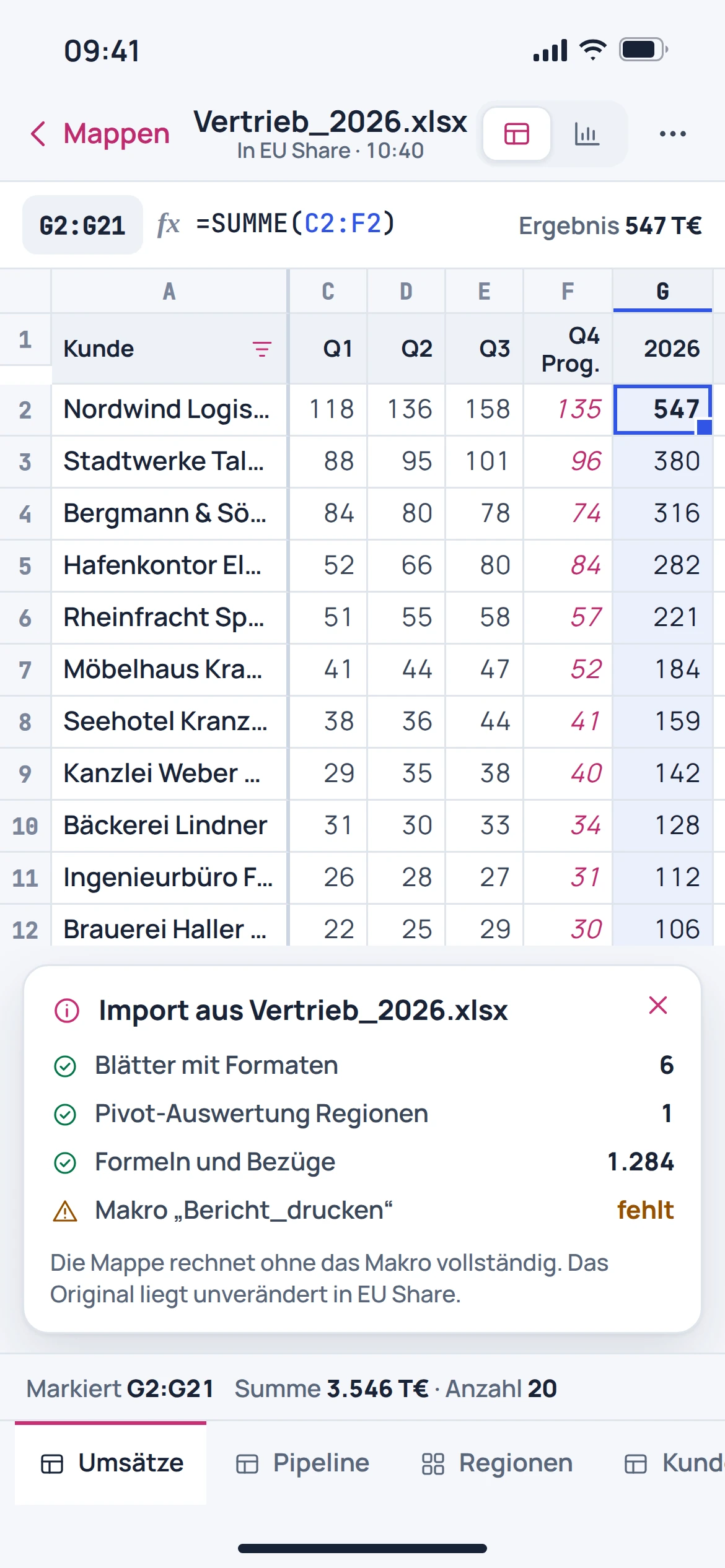 EU Sheets: mobile Konzeptvorschau